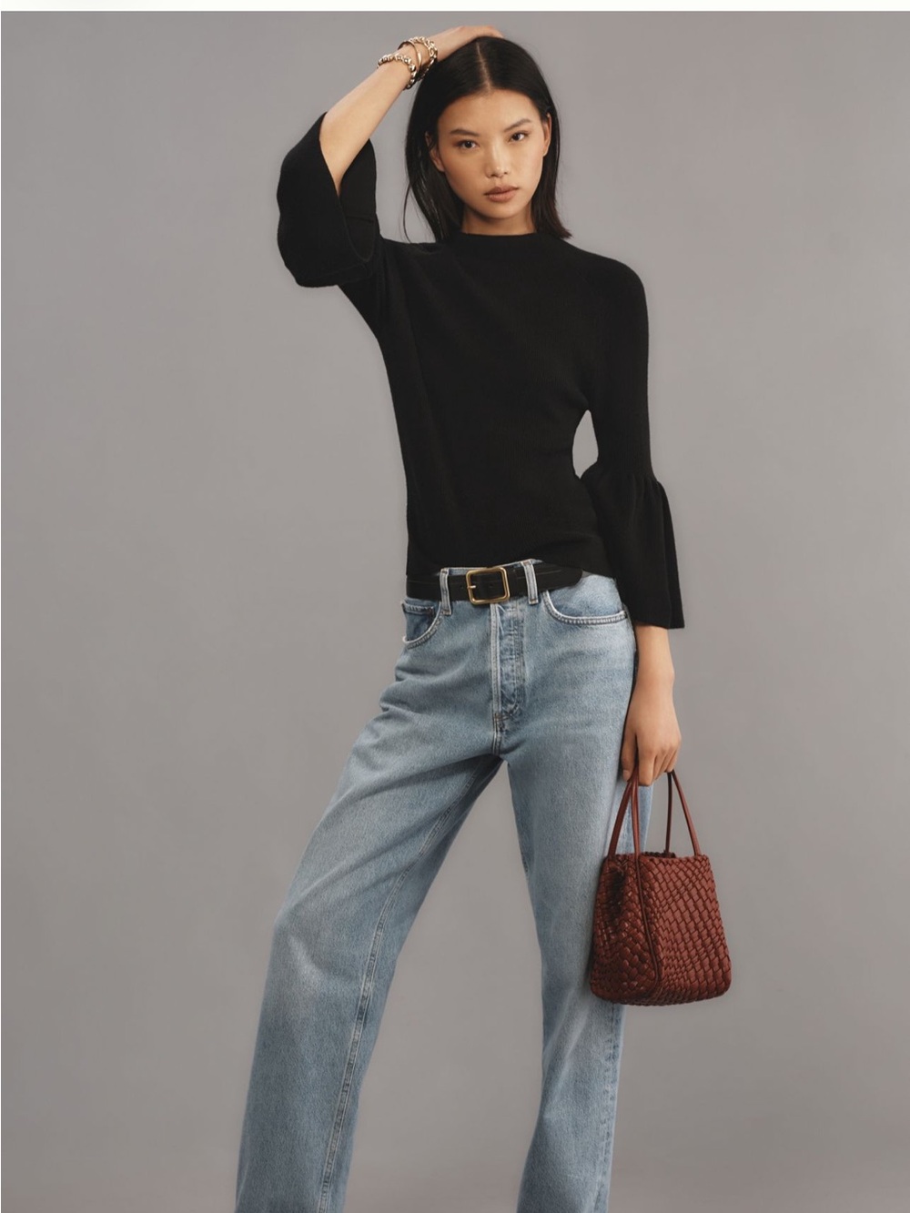 Anthropologie Maeve Modern Flute Sweater Black XL